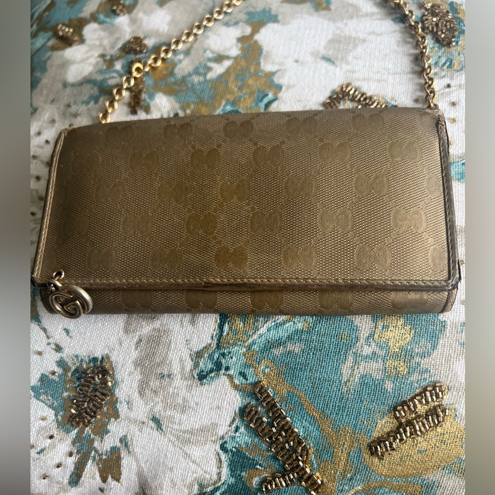 Authentic used GUCCI GG purse long wallet PVC Leather Gold charm impreme